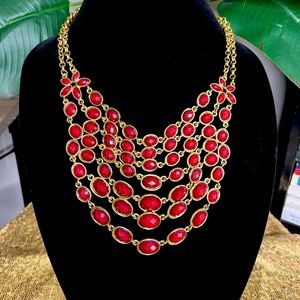 Red & Gold Multilayer Multi-strand Red Statement Piece Necklace!